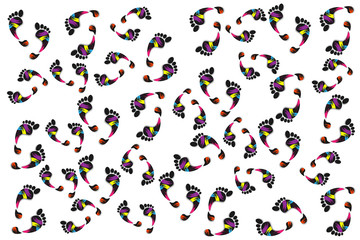 Feet, prints foots on a white background