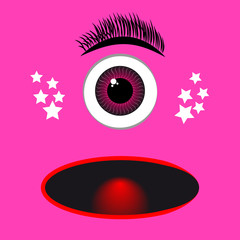 Pink monster catoon with eye