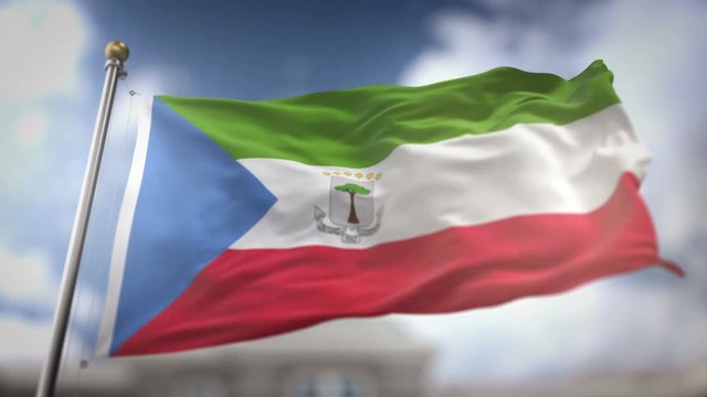 Equatorial Guinea Flag Waving Slow Motion 3D Rendering Blue Sky Background - Seamless Loop 4K