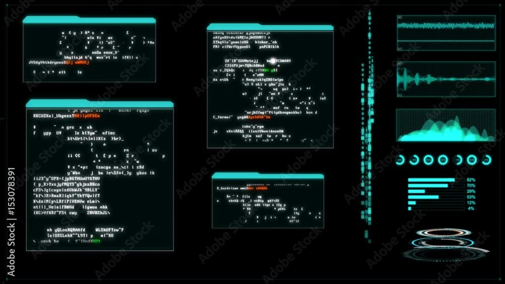 Poster 4k hacker user inter face with random text window code percent load for cyber technology futuristic 