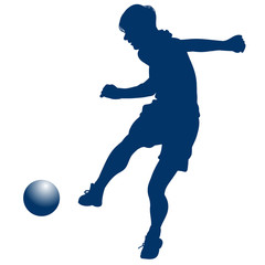 Fototapeta na wymiar Silhouette of soccer player striking the ball