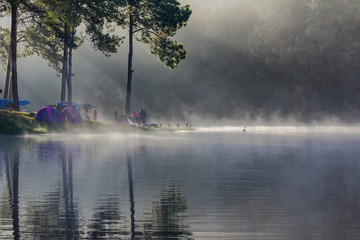 Sunrise at Pang-ung Lake, Pine Forest, Mae Hong Son,North of Thailand
