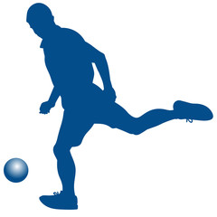 Silhouette of soccer player striking the ball