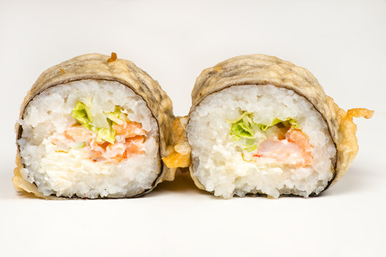 two beautiful sushi roll closeup 