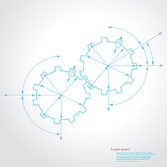 Gears in engagement. Engineering drawing abstract industrial background with a cogwheels.