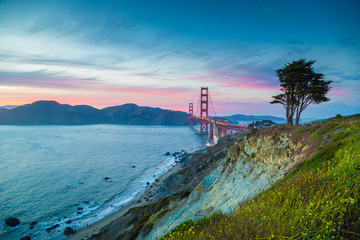 Fototapeta na wymiar Golden Gate Bridge in twilight, San Francisco, California, USA