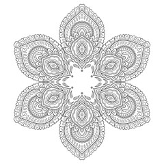 Circular pattern in the form of a mandala. Henna tatoo mandala. Mehndi style. Decorative pattern in oriental style. Coloring book page.