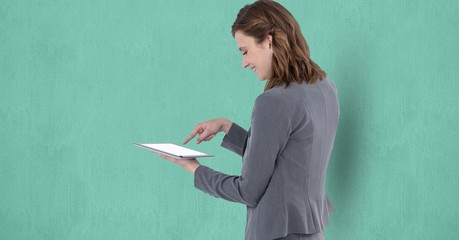 businesswoman touching screen of tablet PC 