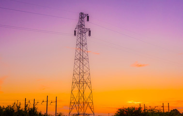 High voltage trellis at sunset