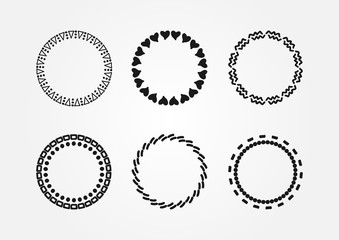 Set of round frames drawn by hand. Doodle, sketch.