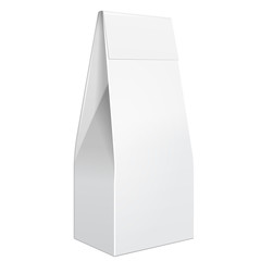 White Cardboard Carry Box Bag Packaging For Food, Gift, Cosmetics Or Other Products. Illustration Isolated On White Background. Mock Up Template Ready For Your Design. Product Packing Vector EPS10