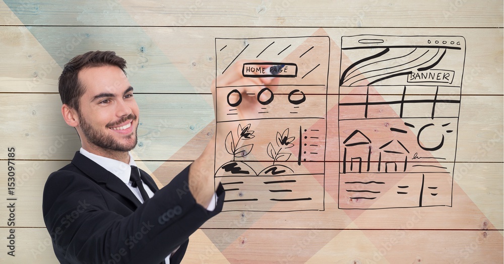 Sticker Businessman drawing graphics on screen