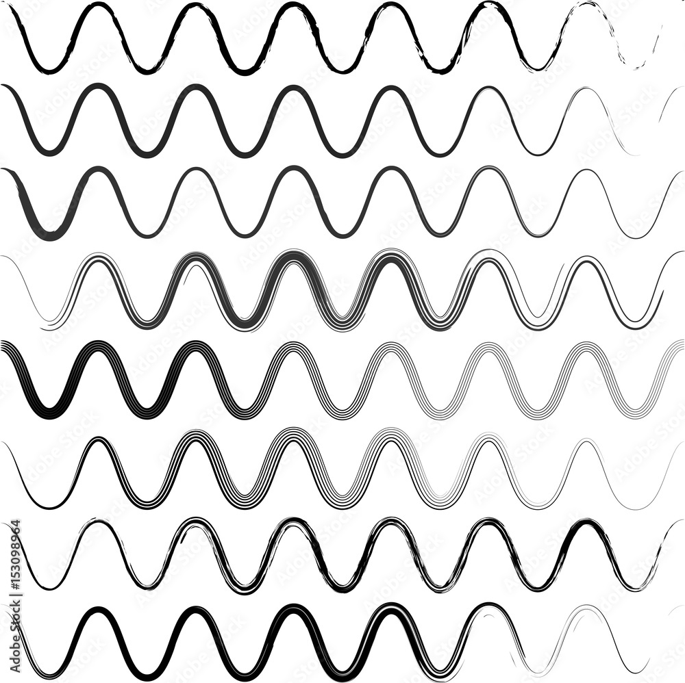 Poster set waves of a zigzag with rounded corners, hand brushes