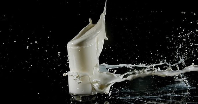 Glass of Milk Exploding against White Background, Slow Motion 4K