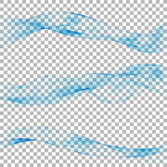 Abstract Blue Wave Set on Transparent Background. Vector Illustration.