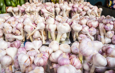 Fresh garlic in a market