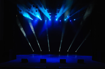 Free stage with lights, lighting devices.