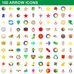 100 arrow icons set, cartoon style