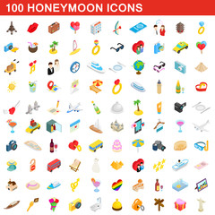 100 honeymoon icons set, isometric 3d style