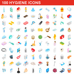 100 hygiene icons set, isometric 3d style