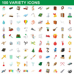 100 variety icons set, cartoon style