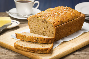 Banana Nut Bread with Butter and Tea