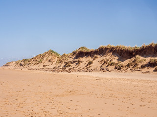 Sand dunes at Formby point on a beautiful May morning at Formby Point, West Lancashire, UK