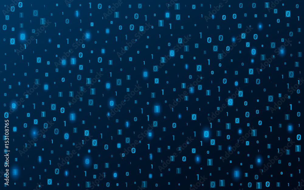 Poster background from binary code. the glowing figures are blue. hi-tech and programming. vector illustrat