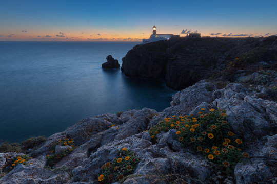 Lighthouse at Cape St. Vincent at dusk