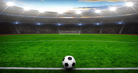 Plakat Soccer ball on green stadium