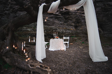 Wedding decor in the mountains, candlelight dinner