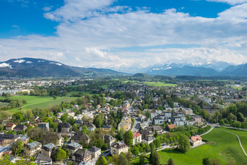 Fototapeta premium Sky view Salzburg city background mountain Alps