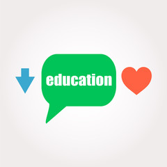 word education. Learn concept . Speech clouds stickers, arrow and heart