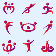 Silhouette abstract people performance character logo human figure pose vector illustration.