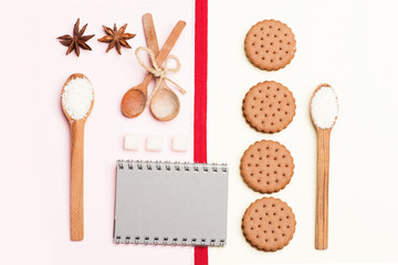 Cookies, copybook and coconut shavings