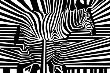 Seamless black and white stripped pattern with zebra. - 153121160