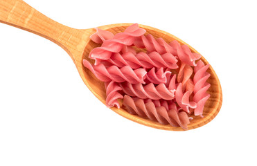 Red fusilli pasta in spoon