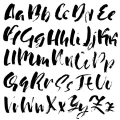 Hand drawn dry brush font. Modern brush lettering. Grunge style alphabet. Vector illustration.