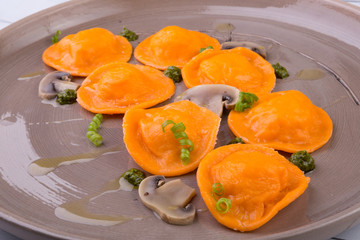 Pumpkin ravioli dish