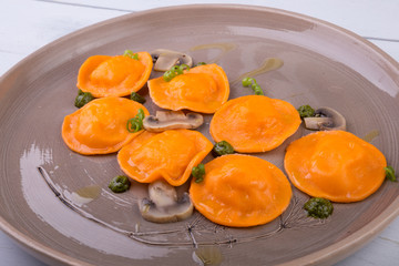 Pumpkin ravioli dish
