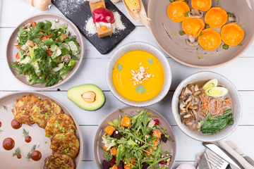 Set of different dishes