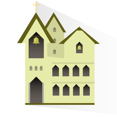 Church building in flat design. Isolated object on white background.