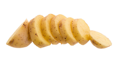 Potatoes and potato sliced on white background