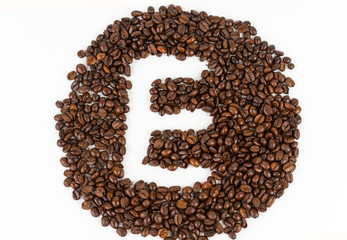 e letter of coffee bean in cycle shape on white background
