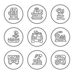 Fototapeta premium Set round line icons of machine tool