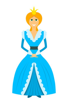 Color image of a funny cardboard flat style of a young princess on a white background. Vector illustration