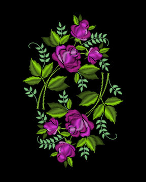 Bouquets of roses. Stylish, fashionable, bright floral arrangements for embroidery textile products