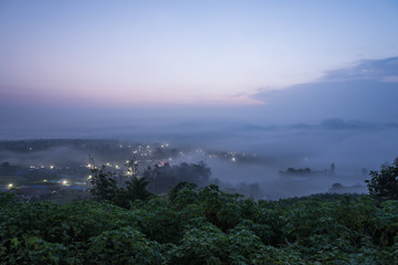 Landscape of Pai town with fog in the morning