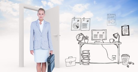 Fototapeta premium Confident businesswoman with graphics by door