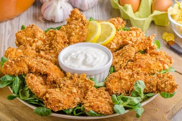 Chicken strips with delish garlic dip